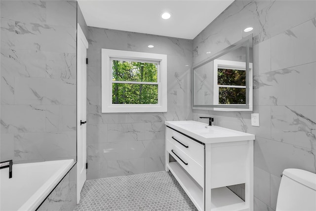 38 Cottontail Rd, Melville, NY 11747 - full bath featuring vanity, a tub to relax in, toilet, and recessed lighting