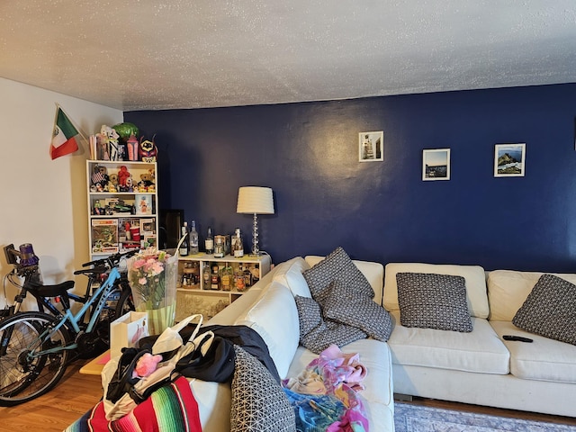 5824 Van Cleef St, Corona, NY 11368 - living area featuring wood finished floors and a textured ceiling