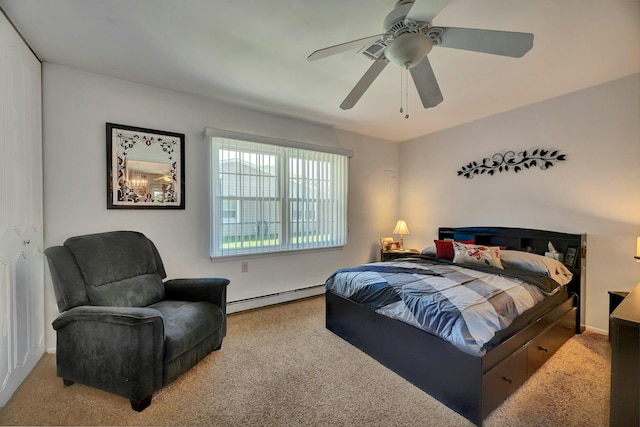 192 Ventry Ct Unit A, Ridge, NY 11961 - bedroom featuring baseboard heating, carpet, and ceiling fan