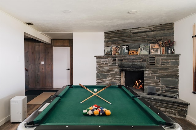 877 Shandelee Rd, Livingston Manor, NY 12758 - game room featuring billiards, wood finished floors, a fireplace, and baseboards