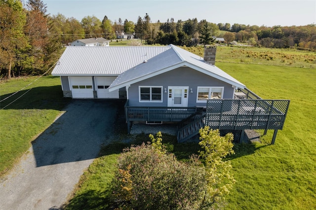 877 Shandelee Rd, Livingston Manor, NY 12758 - view of front of property featuring a front lawn, a chimney, and a wooden deck