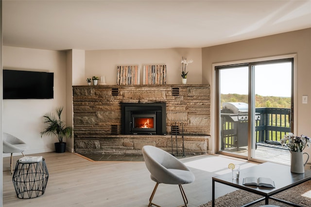 877 Shandelee Rd, Livingston Manor, NY 12758 - living room with wood finished floors and a fireplace