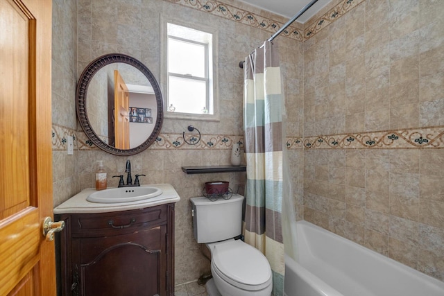 1627 Research Ave, Bronx, NY 10465 - full bath with toilet, vanity, shower / bath combo with shower curtain, and tile walls