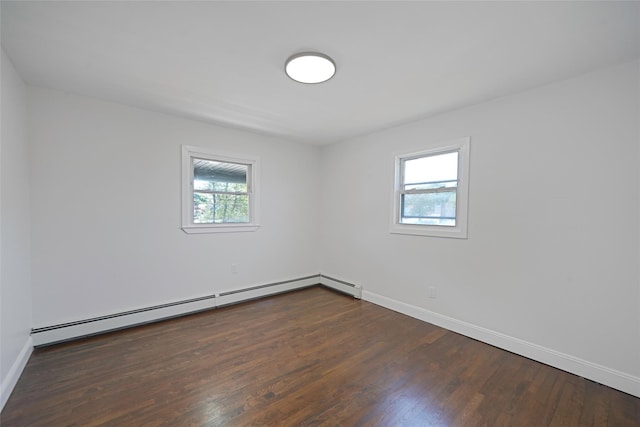 71 Cinnamon St, Central Islip, NY 11722 - unfurnished room with a baseboard heating unit, dark wood-style floors, and baseboards