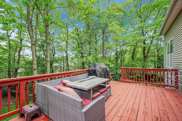 15 Arielle Ct, Hauppauge, NY 11749 - deck featuring a grill, view of scattered trees, and outdoor dining area
