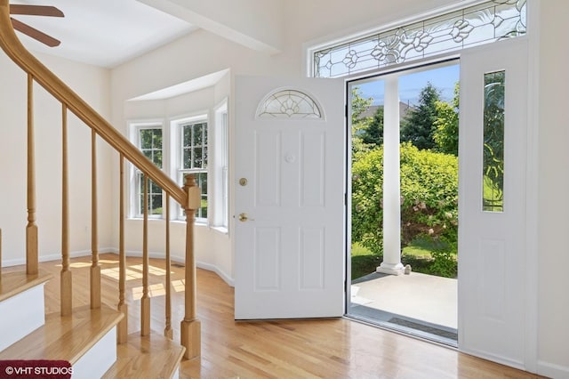 195 Old Castle Point Rd, Wappingers Falls, NY 12590 - foyer with stairway, healthy amount of natural light, light wood-style flooring, and ceiling fan