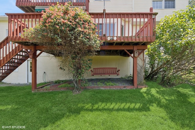 195 Old Castle Point Rd, Wappingers Falls, NY 12590 - rear view of house featuring a deck, stairs, and a lawn