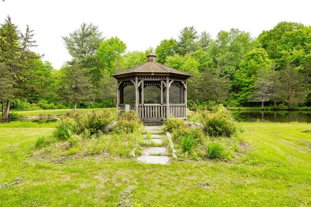 129 Clinton Corners Rd, Salt Point, NY 12578 - view of grassy yard with a gazebo and a wooded view