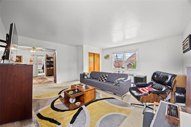 150-44 23rd Ave, Whitestone, NY 11357 - carpeted living area featuring a ceiling fan