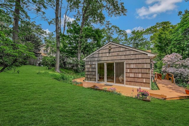 10 Maple Ave, Setauket, NY 11733 - back of house with a deck and a lawn