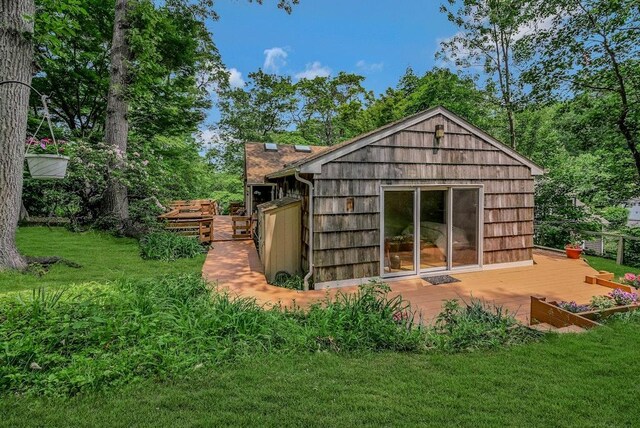 10 Maple Ave, Setauket, NY 11733 - rear view of property with a deck and a lawn