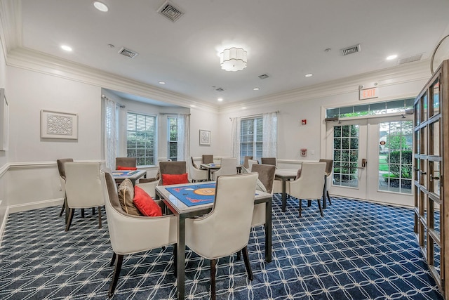 105 Louden Loop, Mount Sinai, NY 11766 - carpeted dining room with french doors, ornamental molding, and recessed lighting