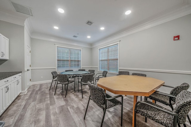 105 Louden Loop, Mount Sinai, NY 11766 - dining room with crown molding, light wood-type flooring, baseboards, and recessed lighting