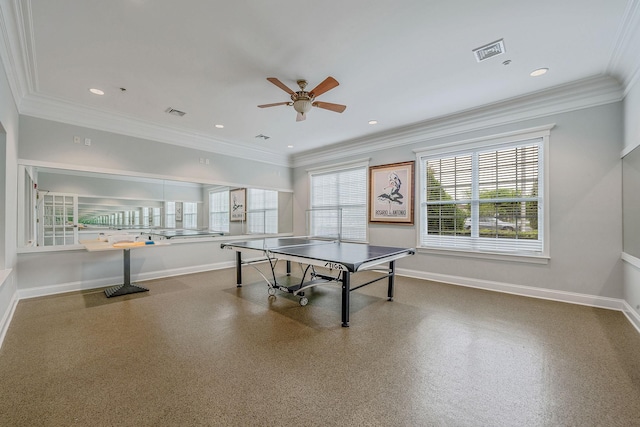 105 Louden Loop, Mount Sinai, NY 11766 - game room featuring baseboards, ceiling fan, crown molding, and recessed lighting