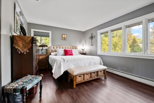 3 Knight Ln, Kings Park, NY 11754 - bedroom with dark wood finished floors and a baseboard radiator