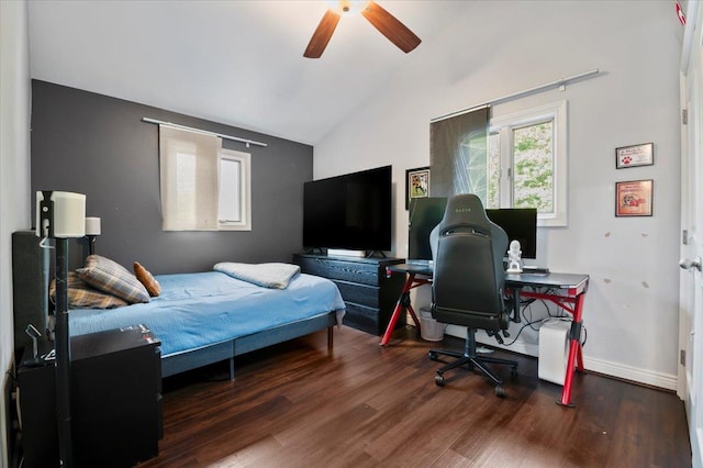 3 Knight Ln, Kings Park, NY 11754 - bedroom featuring wood finished floors, vaulted ceiling, ceiling fan, and baseboards