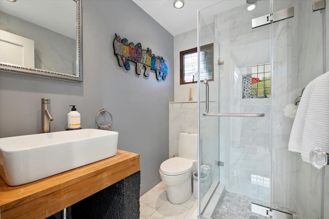 3 Knight Ln, Kings Park, NY 11754 - full bath with a marble finish shower, toilet, vanity, and marble finish floors