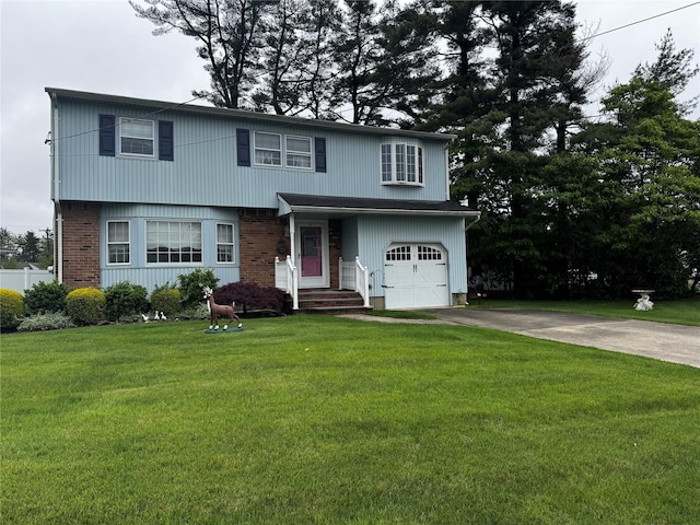 4 Susan Ct, Deer Park, NY 11729 - view of front of property featuring an attached garage, driveway, a front yard, and brick siding