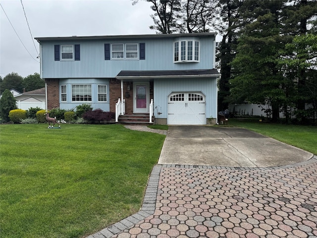 4 Susan Ct, Deer Park, NY 11729 - view of front of home with a garage, driveway, a front lawn, and brick siding