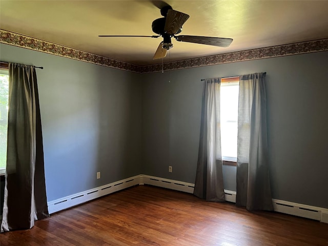 1 Hillside Ave, Haverstraw, NY 10927 - empty room with healthy amount of natural light, wood finished floors, baseboard heating, and a ceiling fan