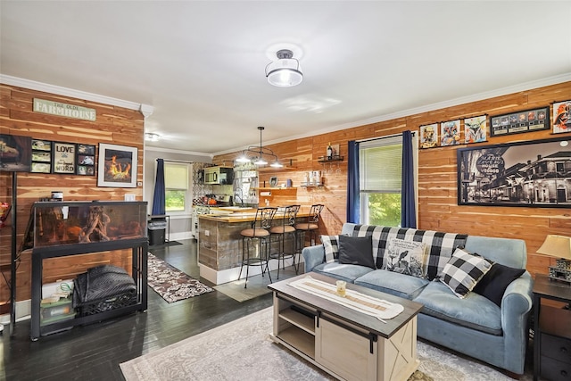 6 Gardner Hollow Rd, Poughquag, NY 12570 - living area featuring crown molding, wood walls, and wood finished floors