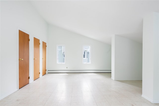 6 Bay View Dr, Hampton Bays, NY 11946 - additional living space featuring vaulted ceiling, baseboard heating, and light flooring