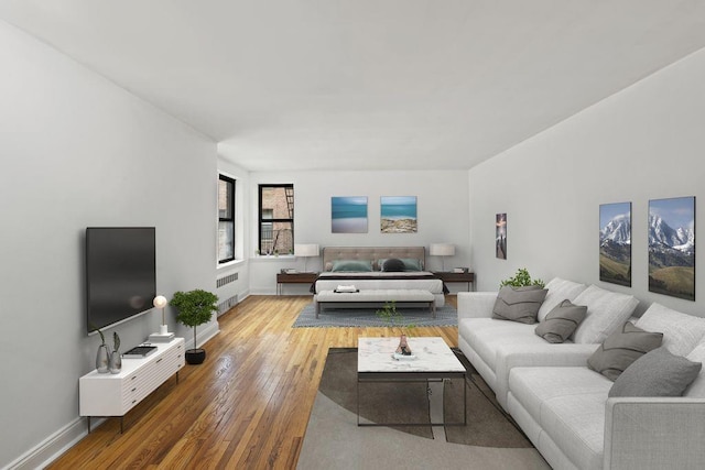 15 Oliver St Unit 3C, Brooklyn, NY 11209 - living area featuring radiator, hardwood / wood-style flooring, and baseboards
