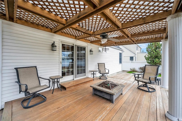 2193 Post St, East Meadow, NY 11554 - wooden deck featuring a fire pit and a pergola