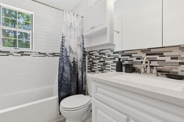 18 Taylor Commons, Yaphank, NY 11980 - full bathroom featuring vanity, tasteful backsplash, toilet, and shower / tub combo with curtain