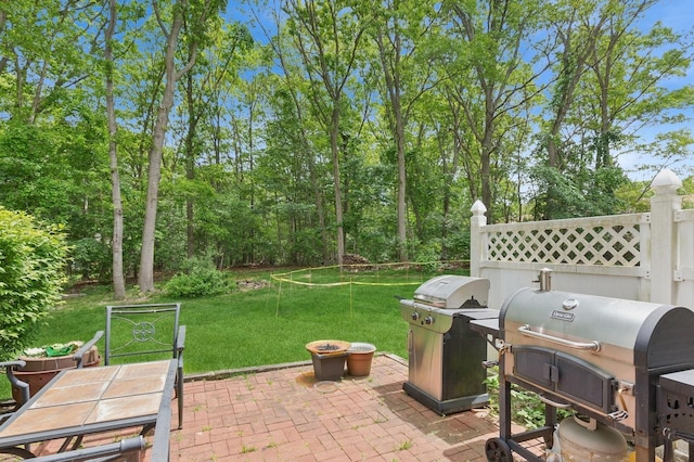18 Taylor Commons, Yaphank, NY 11980 - view of patio with area for grilling, outdoor dining area, and a fire pit