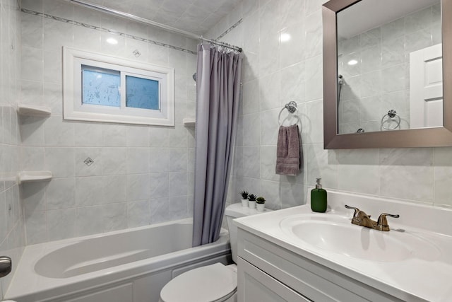 2287 7th St, East Meadow, NY 11554 - full bath with toilet, tile walls, shower / bath combo, and vanity