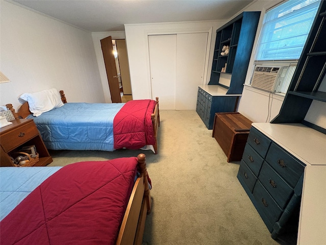 53 Canterbury Ln, North Babylon, NY 11703 - bedroom featuring light colored carpet, a closet, and cooling unit