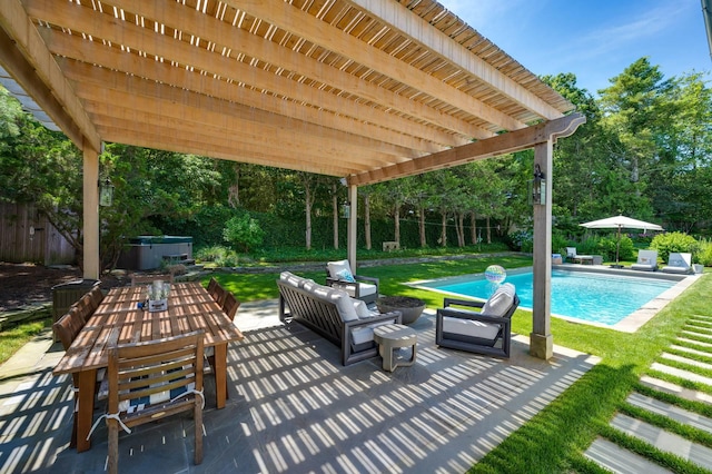 2 Longview Rd, Southampton, NY 11968 - view of patio with an outdoor living space, outdoor dining space, and an outdoor pool