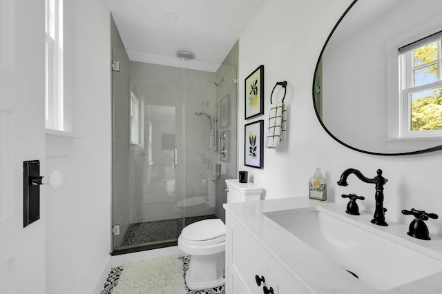 2 Longview Rd, Southampton, NY 11968 - bathroom with a shower stall, vanity, toilet, and tile patterned floors