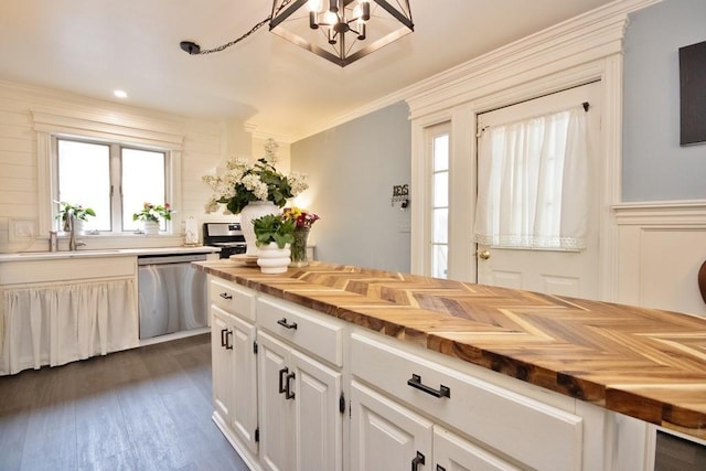 3454 State Route 208, Campbell Hall, NY 10916 - kitchen with butcher block countertops, stainless steel appliances, a sink, a chandelier, and healthy amount of natural light