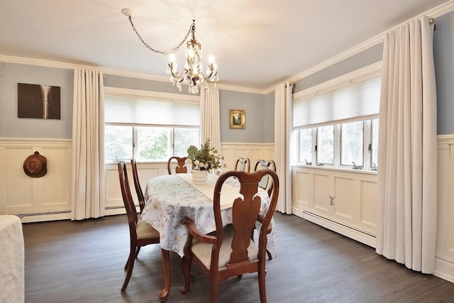 3454 State Route 208, Campbell Hall, NY 10916 - dining space with a decorative wall, wainscoting, plenty of natural light, a chandelier, and baseboard heating