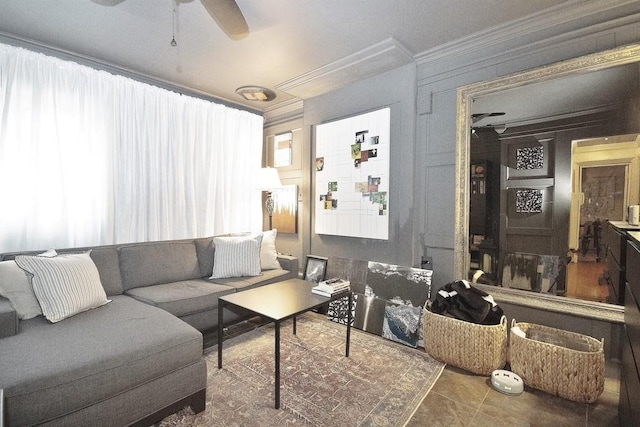3454 State Route 208, Campbell Hall, NY 10916 - tiled living area with ornamental molding and a ceiling fan