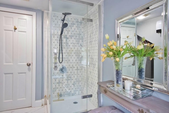 3454 State Route 208, Campbell Hall, NY 10916 - bathroom featuring a stall shower, vanity, and marble finish floors