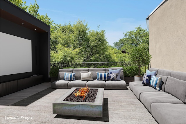 459 Vanderbilt Ave, Brooklyn, NY 11238 - view of patio with an outdoor living space with a fire pit