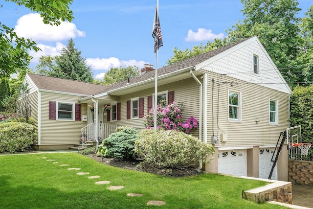 114 Longview Ave, White Plains, NY 10605 - view of front facade featuring a garage, a front lawn, and a chimney