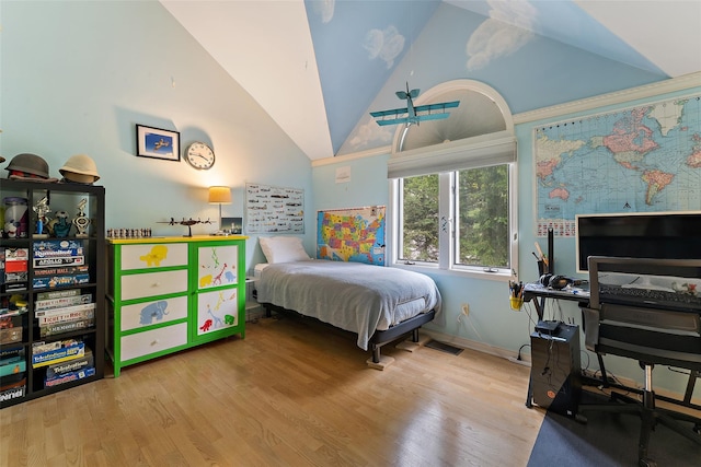 41 Boulder Ridge Rd, Scarsdale, NY 10583 - bedroom featuring wood finished floors, high vaulted ceiling, and baseboards