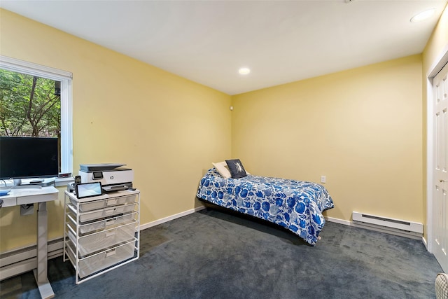 41 Boulder Ridge Rd, Scarsdale, NY 10583 - carpeted bedroom featuring a baseboard radiator, baseboards, a baseboard heating unit, and recessed lighting