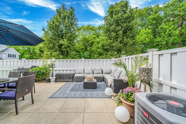 4 Cari Ln, Middle Island, NY 11953 - fenced backyard featuring an outdoor hangout area, a patio, and central air condition unit
