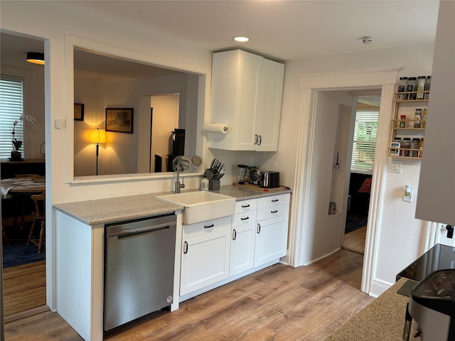 147 Lime Ridge Rd, Poughquag, NY 12570 - kitchen featuring stainless steel dishwasher, light wood-style flooring, white cabinets, and recessed lighting