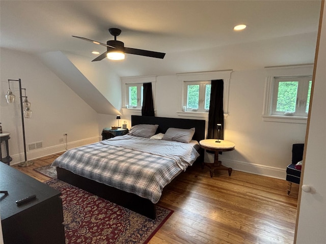 147 Lime Ridge Rd, Poughquag, NY 12570 - bedroom featuring wood finished floors, lofted ceiling, ceiling fan, and recessed lighting