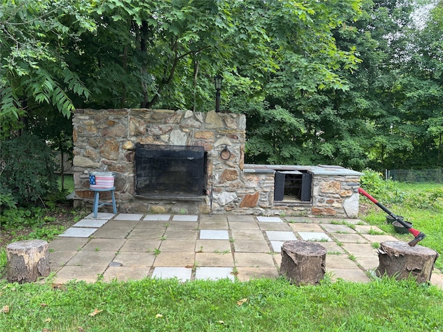 147 Lime Ridge Rd, Poughquag, NY 12570 - view of patio featuring an outdoor stone fireplace