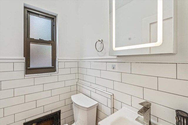 164-03 33rd Ave, Flushing, NY 11358 - half bath with toilet, tile walls, and wainscoting