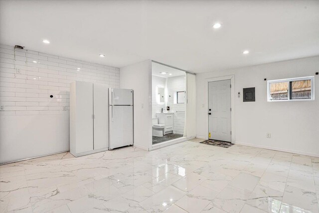 164-03 33rd Ave, Flushing, NY 11358 - entryway with recessed lighting, baseboards, light marble finish flooring, and electric panel