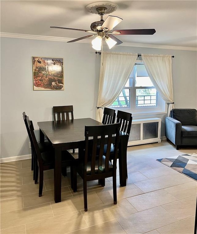 330 S Broadway Unit E2, Tarrytown, NY 10591 - dining space with a ceiling fan, light tile patterned floors, baseboards, and ornamental molding