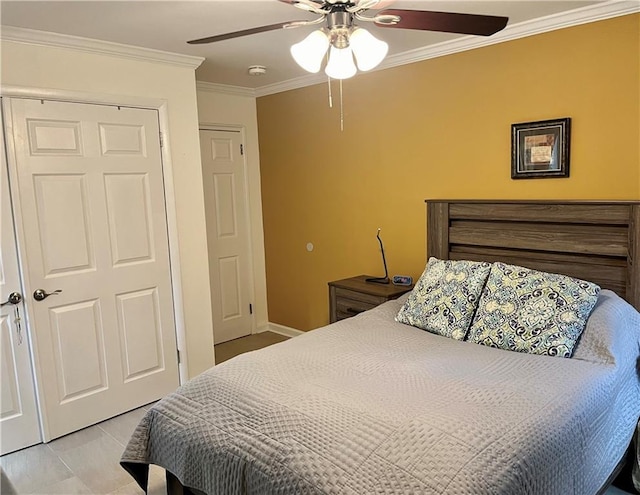330 S Broadway Unit E2, Tarrytown, NY 10591 - bedroom featuring crown molding, ceiling fan, and baseboards